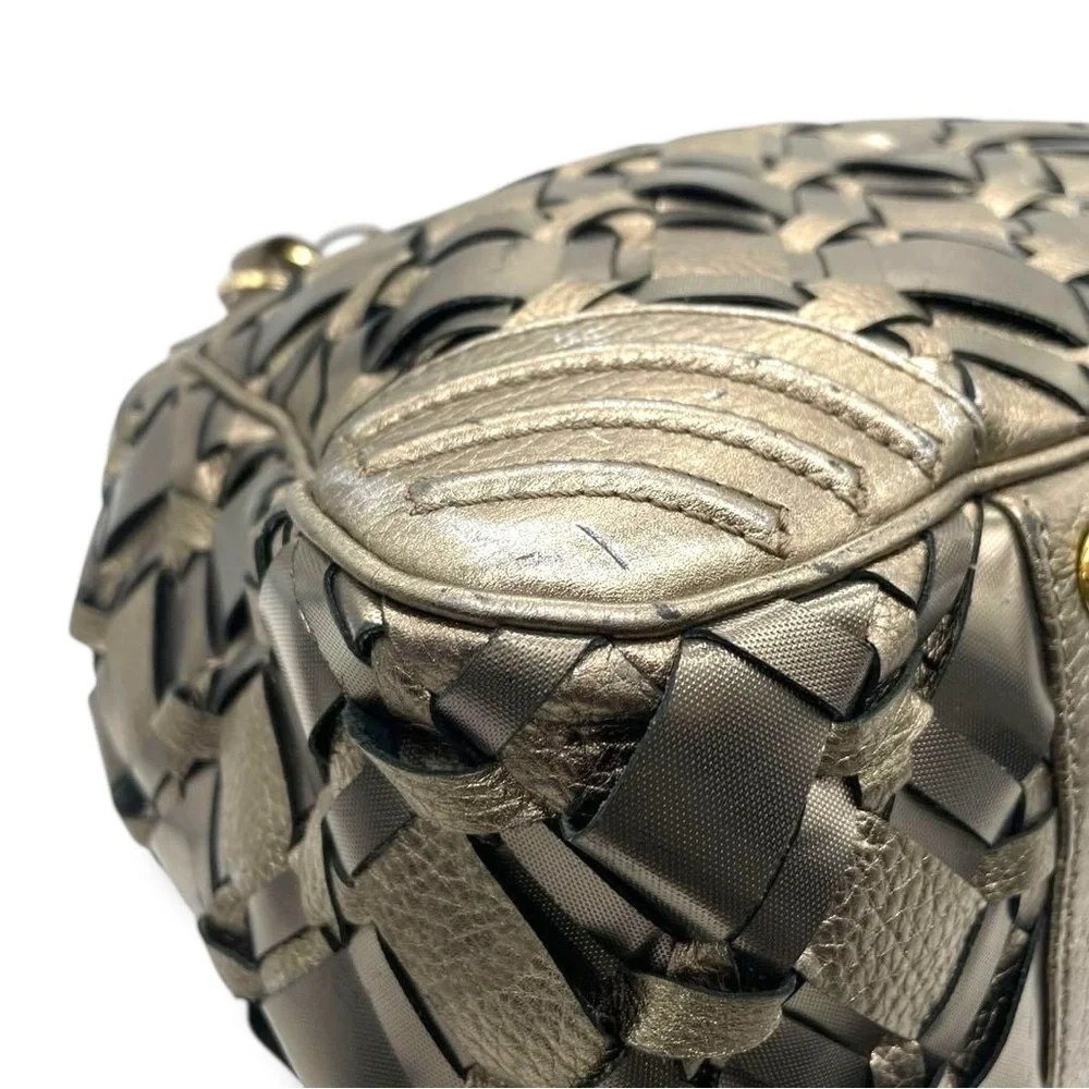 Versace T5 Tote Gray Silver Bronze Braid Leather Shoulder Bag LG LTD ED VINTAGE